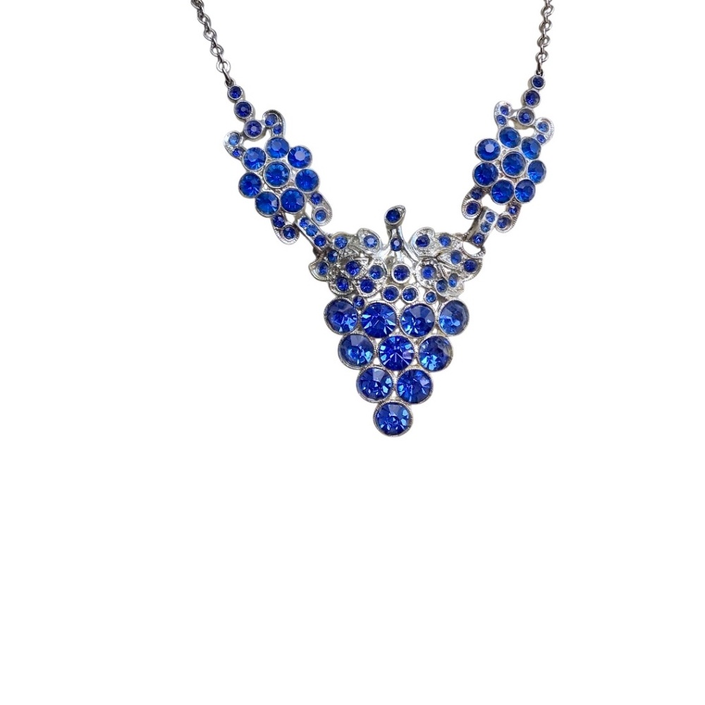 Vintage Blue Grapes Glass Crystal Silver tone Choker Necklace - Picture 5 of 15